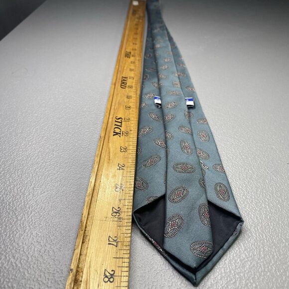 Vintage OSCAR DE LA RENTA Studio Mens Silk Tie Necktie Teal Geometric Made USA - Picture 3 of 5